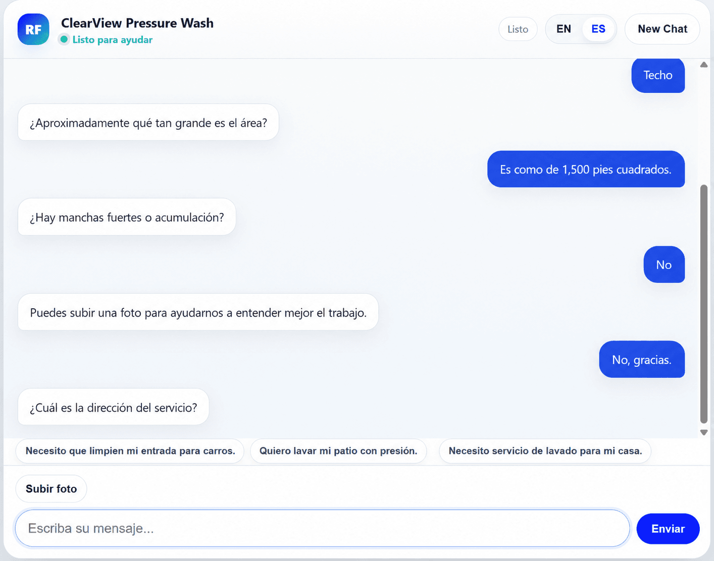 ResponseFlow Spanish-language intake chat for bilingual lead capture